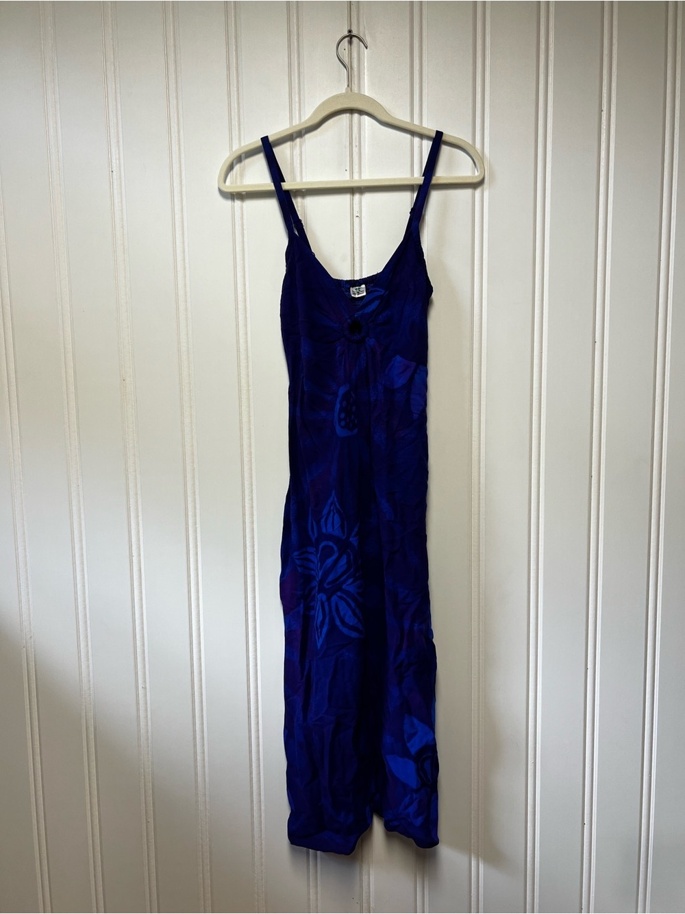 Island Planet Blue and Purple Tropical Rayon Sundress Size XS Adjustable Straps